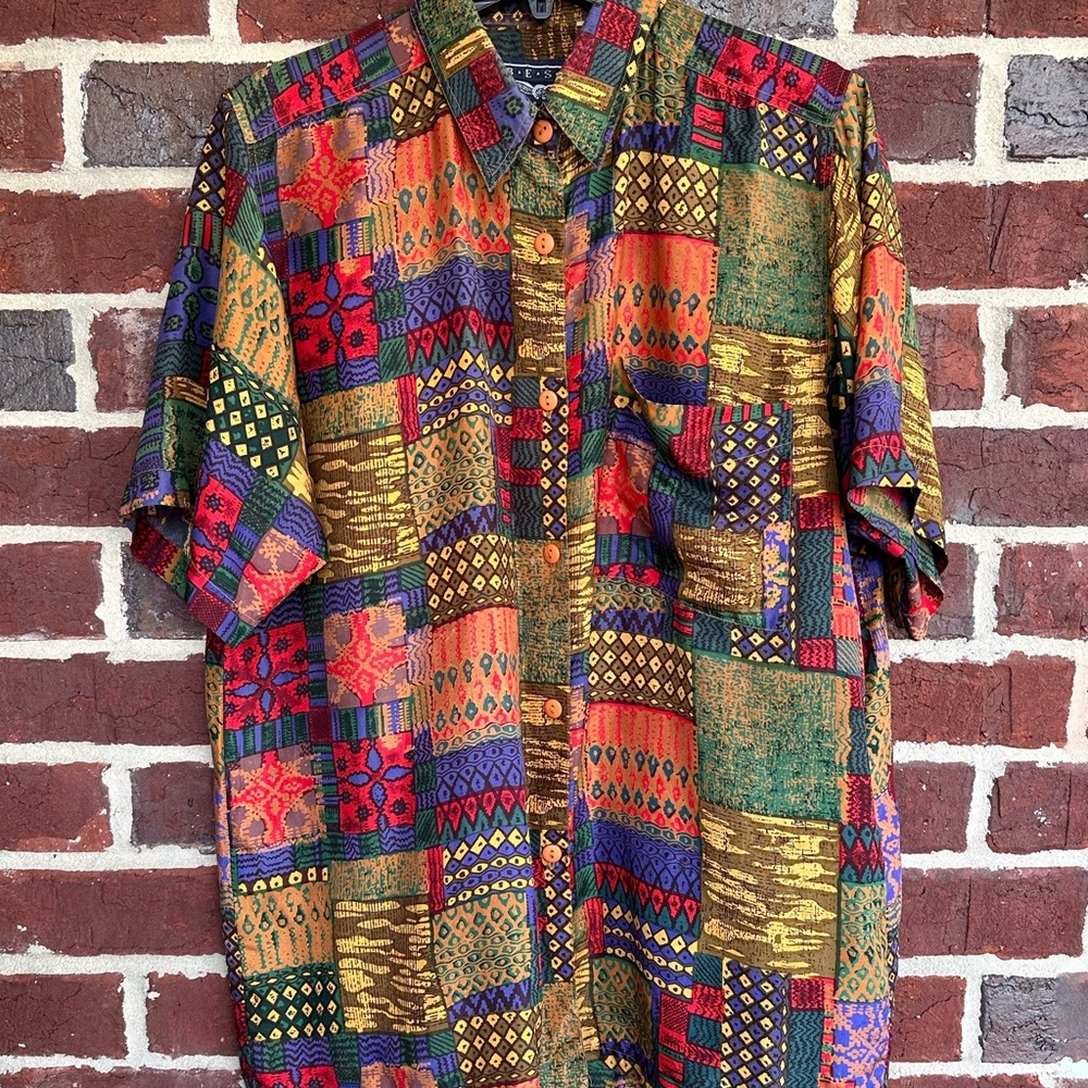 Womens Vintage Funky 100% Silk Shirt  Blouse Best American Clothing Company M